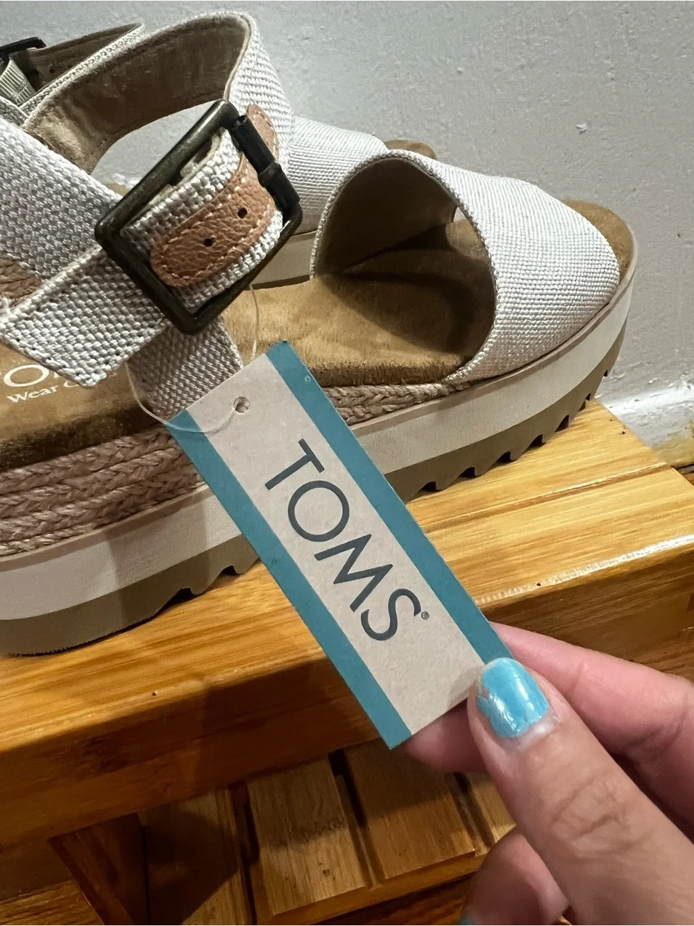 Toms Diana Wedge Comfort Sandal Women 8.5 Natural Boho Minimalist Neutral Beach